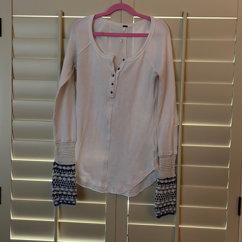 Free People waffle shirt with woven sweater cuffs